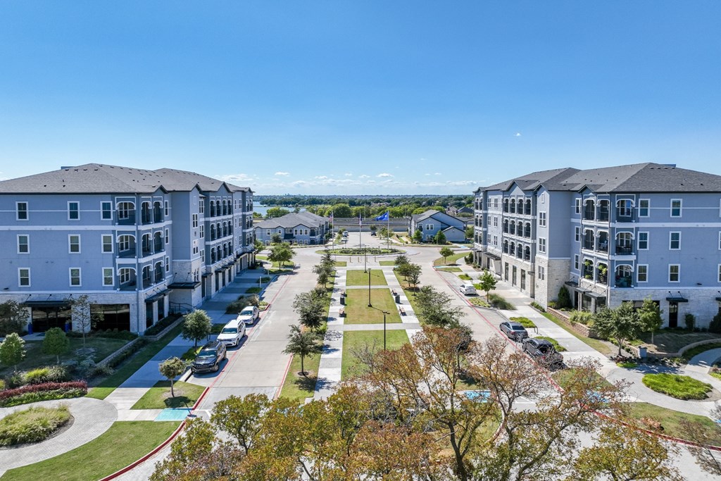 aerial view of Reveal on the Lake apartments Rowlett, TX