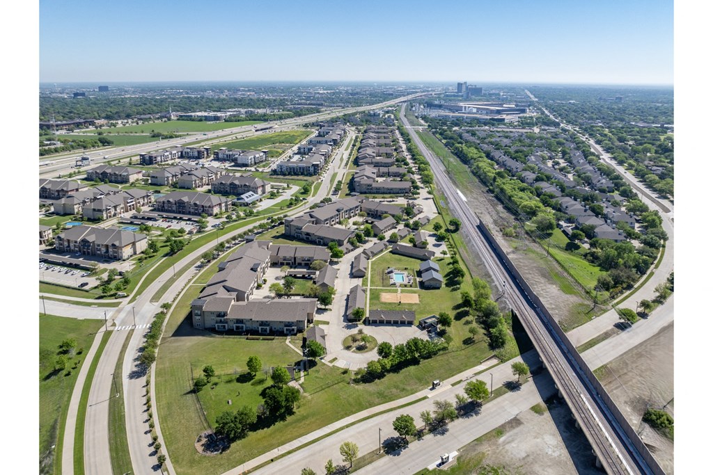 aerial view of The Pradera apartments 851 Greenside Drive Richardson, TX 75080