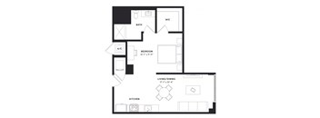 floorplan of a large studio apartment at 29 Wyn apartments in Miami, FL