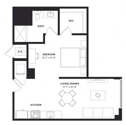 floorplan of a large studio apartment at 29 Wyn apartments in Miami, FL