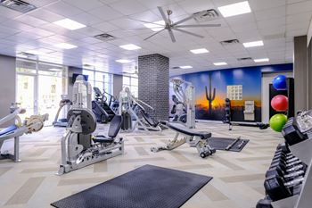 fitness center at Roosevelt Square apartments