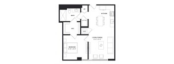 floorplan of a one bedroom luxury apartment at 29 Wyn apartments in Miami, FL