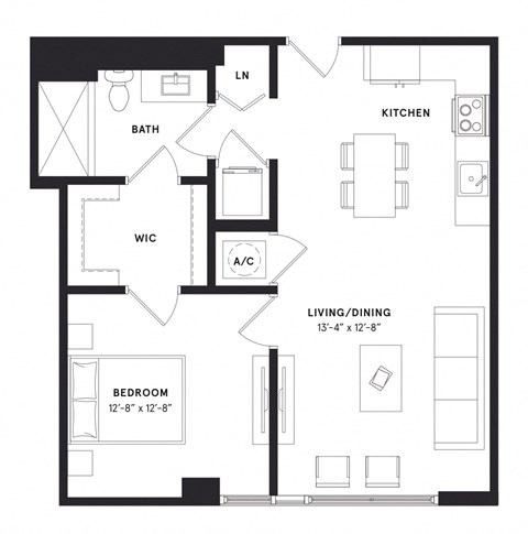 floorplan of a one bedroom luxury apartment at 29 Wyn apartments in Miami, FL