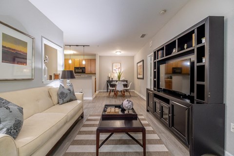 a living room with a couch and a tv at Verano apartments
