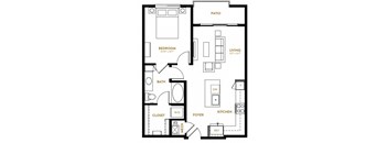 A1 One Bedroom One Bath Floor Plan at Berkshire Pullman, Frisco