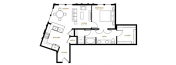 A12 One Bedroom One Bath Floor Plan at Berkshire Pullman, Frisco, TX