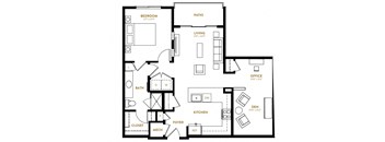 A13 One Bedroom with Study Floor Plan at Berkshire Pullman, Frisco, 75034