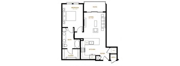 A14 One Bedroom One Bath Floor Plan at Berkshire Pullman, Frisco, Texas