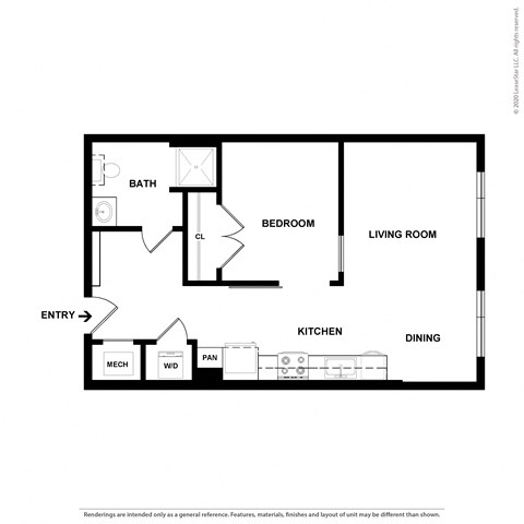 A1 1 bedroom 1 bath floorplan
