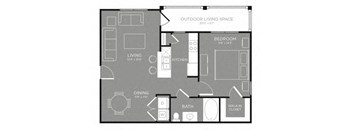 One Bed One Bath Floor Plan at Grand Estates in the Forest, Conroe, Texas