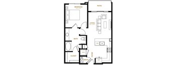 A3 One Bedroom One Bath Floor Plan at Berkshire Pullman, Texas, 75034