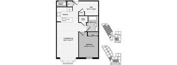 Gatehouse 75 Renovated One Bedroom One Bath with Den floorplan 757 SF