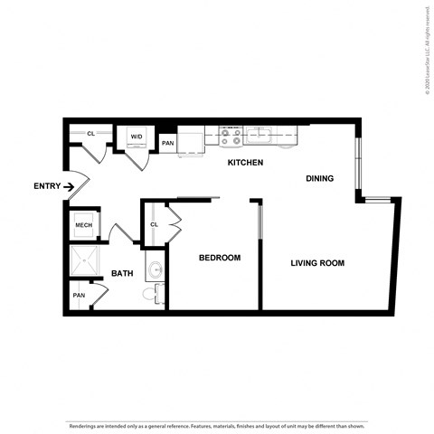 A3 1 bedroom 1 bath floorplan