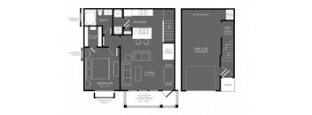 One Bed One Bath Floor Plan at Mansions Woodland, Texas, 77384