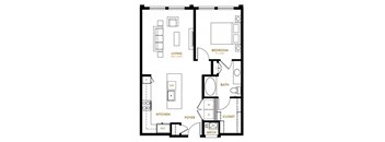 A4 One Bedroom One Bath Floor Plan at Berkshire Pullman, Frisco, TX, 75034