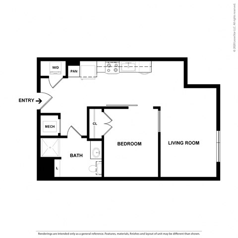 A4 1 bedroom 1 bath floorplan