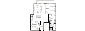A8 One Bedroom with Study Floor Plan at Berkshire Pullman, Frisco