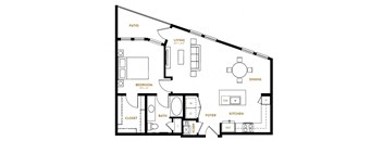 A9 One Bedroom One Bath Floor Plan at Berkshire Pullman, Texas