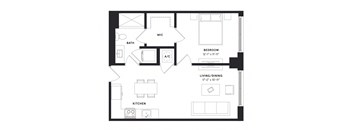 floorplan of a one bedroom luxury apartment at 29 Wyn apartments in Miami, FL