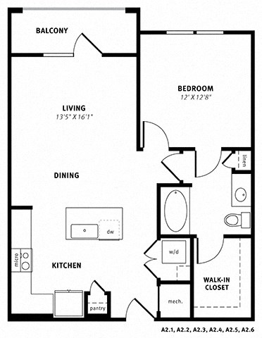 A2 Floor Plan at Berkshire Exchange Apartments, Spring, 77388