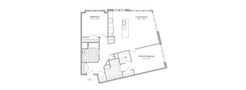 A floor plan of a home with three bedrooms and a living/dining area.