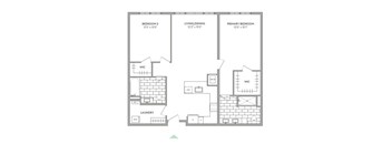 A floor plan of a home with three bedrooms and a laundry room.