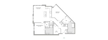 A black and white image of a house floor plan with a living/dining area, two bedrooms, a primary bedroom, a den, and a WIC room.