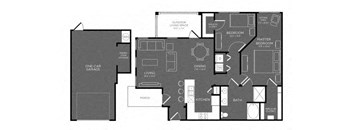 Two Bed One Bath Floor Plan at Mansions Woodland, Texas