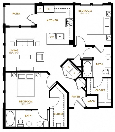 B1 Two Bedroom Two Bath Floor Plan at Berkshire Pullman, Frisco