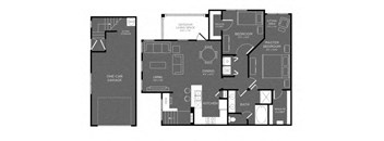 Two Bed One Bath Floor Plan at Mansions Woodland, Texas, 77384