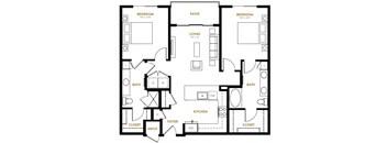 B2 Two Bedroom Two Bath Floor Plan at Berkshire Pullman, Texas, 75034