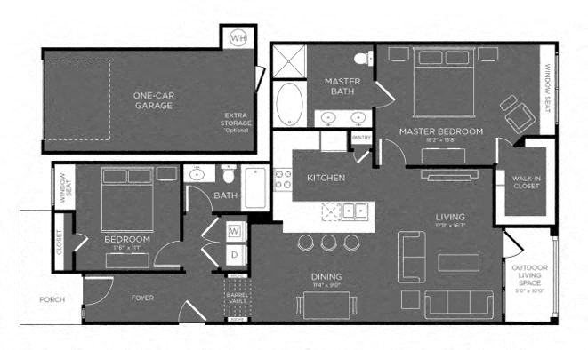 Two Bed Two Bath Floor Plan at Mansions Woodland, Conroe, TX, 77384
