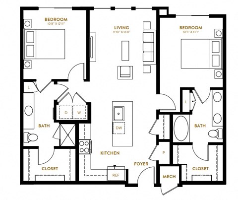 B3 Two Bedroom Two Bath Floor Plan at Berkshire Pullman, Texas