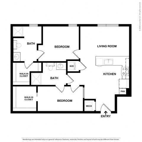B3 2 bedroom 2 bath floorplan