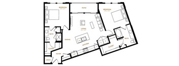 B4 Two Bedroom Two Bath Floor Plan at Berkshire Pullman, Frisco, TX, 75034
