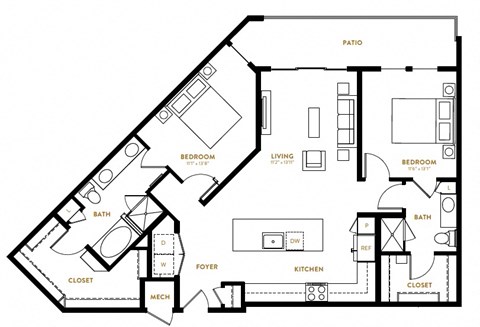 B6 Two Bedroom Two Bath Floor Plan at Berkshire Pullman, Frisco, 75034