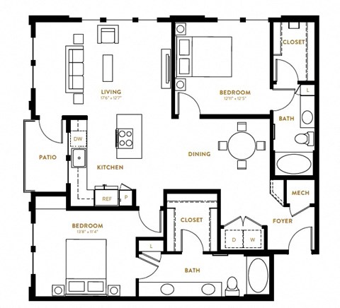 B8 Two Bedroom Two Bath Floor Plan at Berkshire Pullman, Frisco