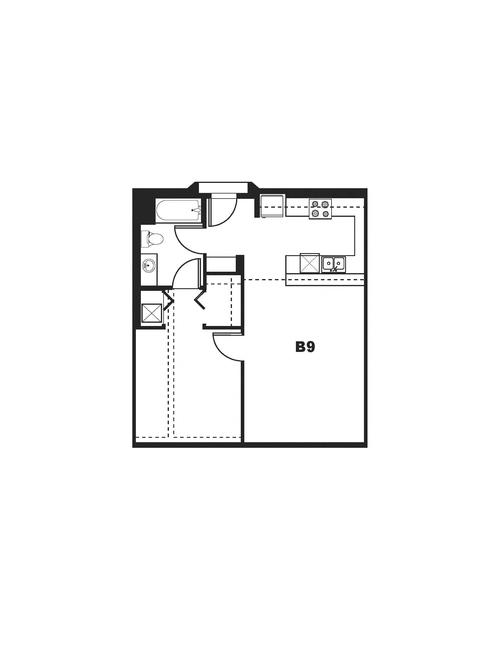 B9 Floor Plan at One Santa Fe Residential, Los Angeles