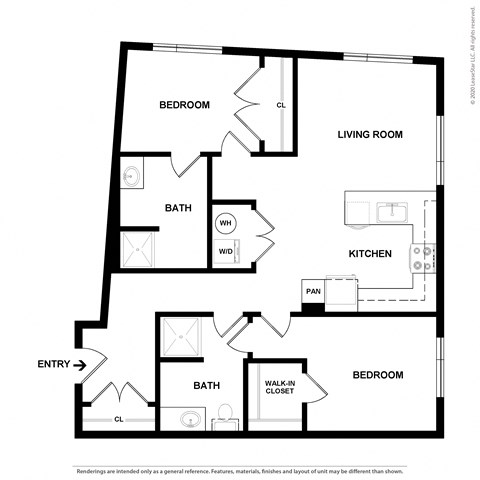 B9 2 bedroom 2 bath floorplan