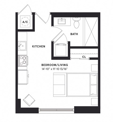 floorplan of a studio apartment at 29 Wyn apartments in Miami, FL