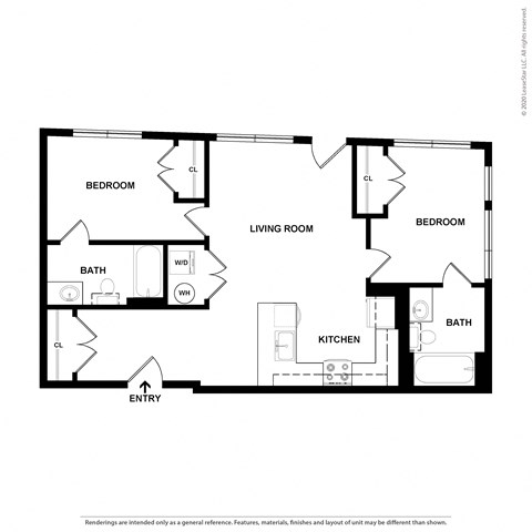 flat B 2 bedroom 2 bath floorplan