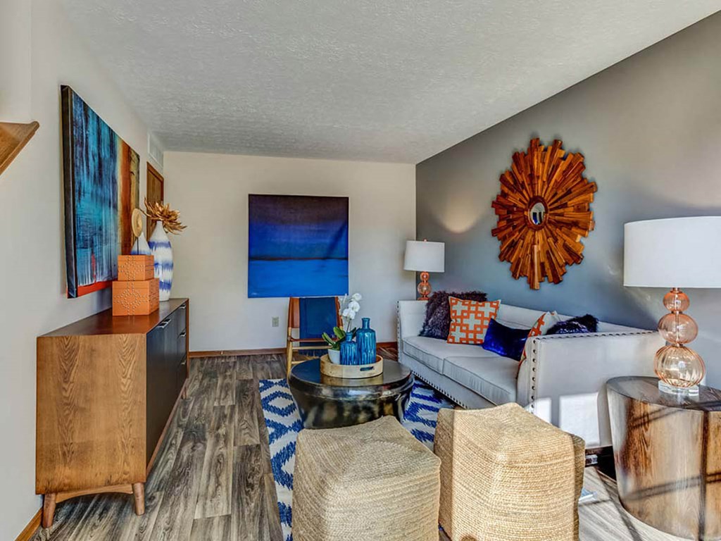 Spacious living room at Bedford Commons and Heathermoor apartments
