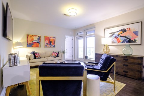 Living Room at Berkshire Chapel Hill apartments 201 S Elliott Rd., Chapel Hill, NC 27514