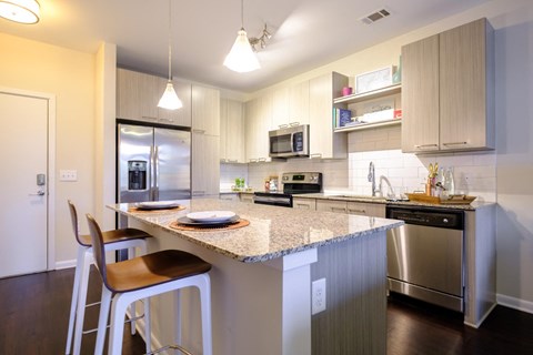 Kitchen Island at Berkshire Chapel Hill apartments 201 S Elliott Rd., Chapel Hill, NC 27514