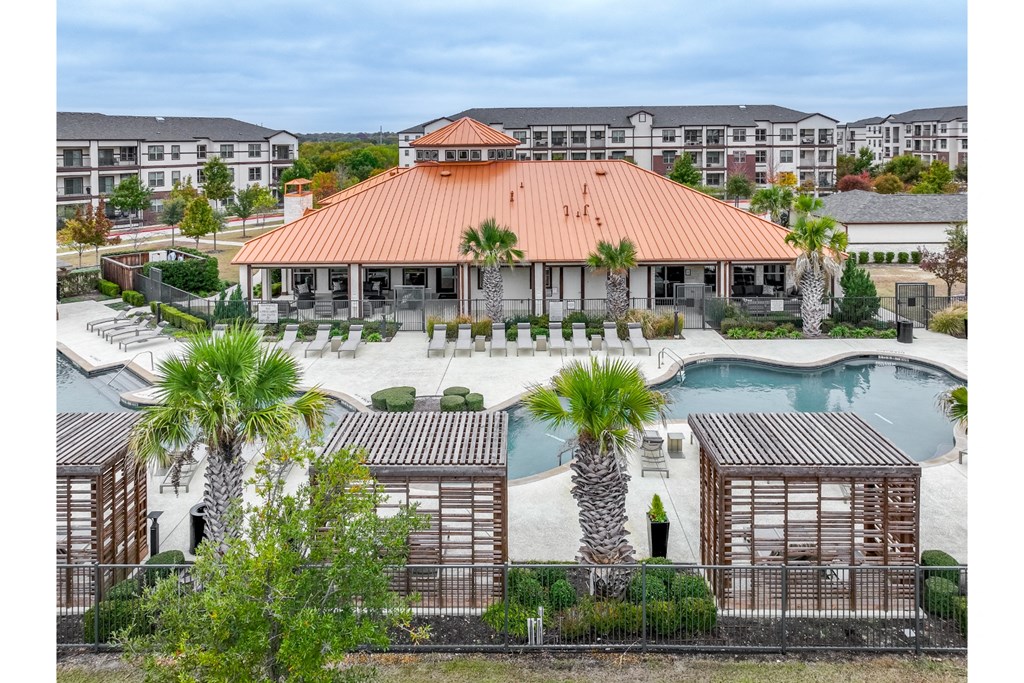 Aerial View of Poolside Cabanas at Berkshire Preserve