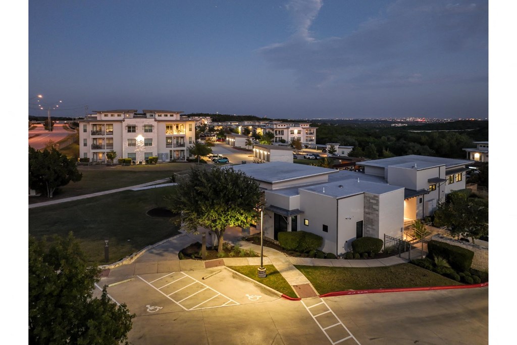an aerial view of Berkshire Santal apartments in Austin, TX