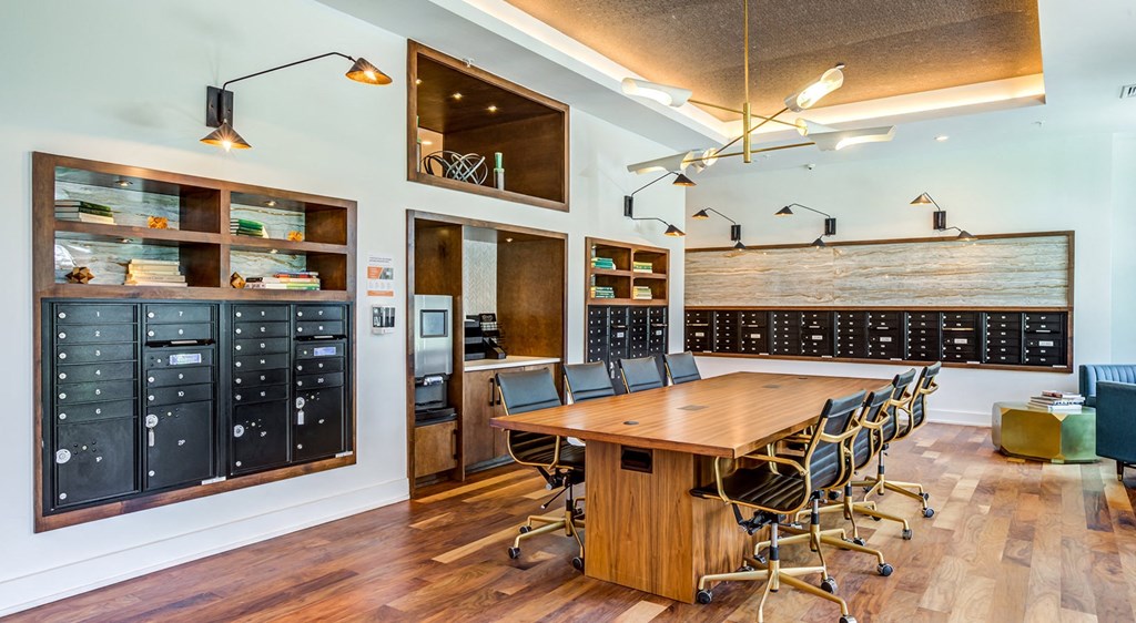 Executive style business lounge at Berkshire Ballantyne apartments