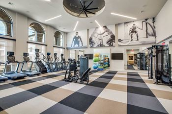 Fitness Center Strength and Conditioning Equipment at Berkshire Exchange Apartments, Texas
