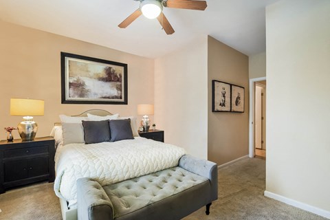 Alexander Village apartments spacious bedroom with ceiling fan