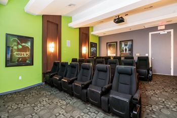 Avora media room with theater style seating